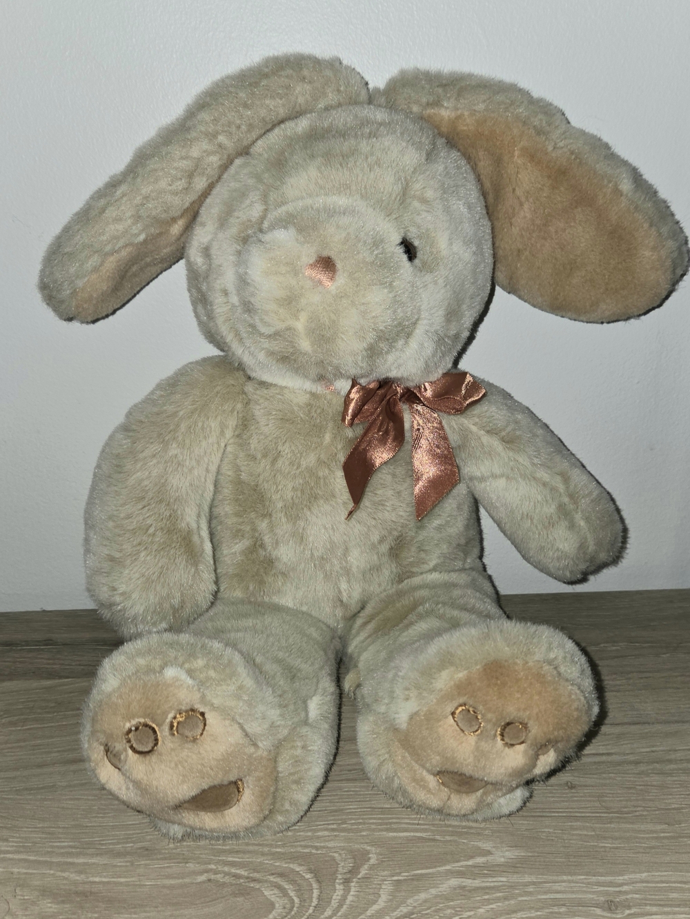 Walmart Bunny Rabbit Plush Brown Tall Ears Sits Bow Paw Print Stuffed Animal 13"